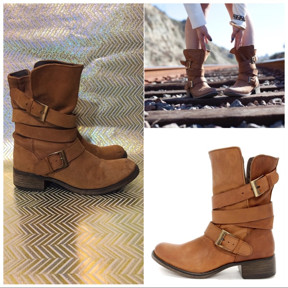 Steve Madden Brewzzer Cognac Leather Moto Boots